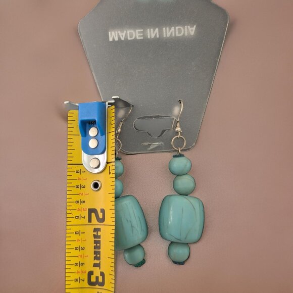 8" India Hand-painted Turquoise Chunky Wood Bead Vintage 90s Necklace Set - Picture 4 of 6